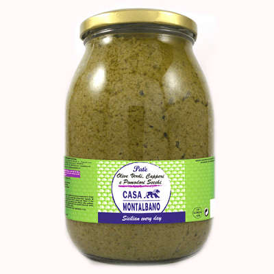 Patè di Olive Verdi Capperi e Pomodori Secchi 950 Gr Casa Montalbano